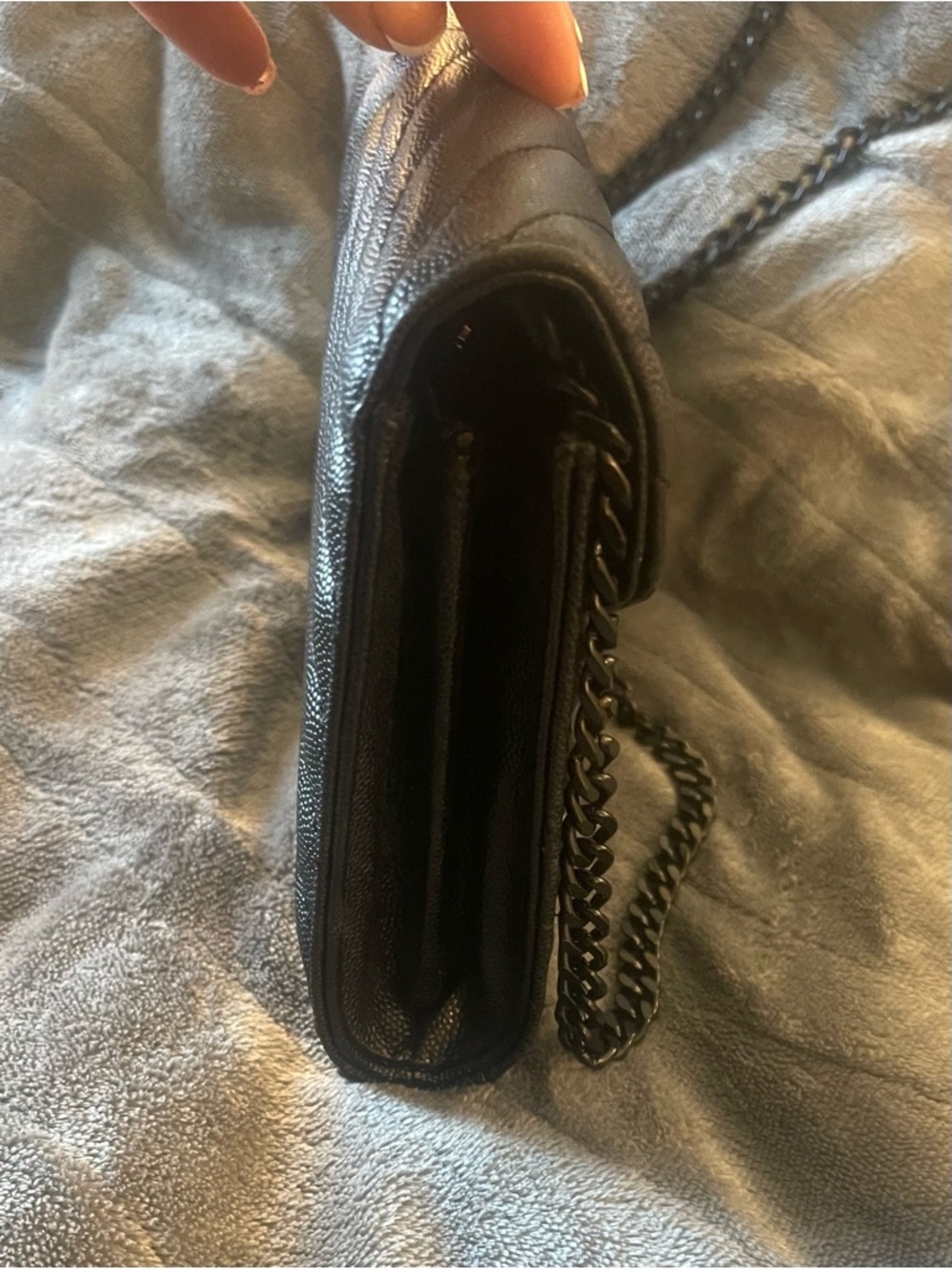 Saint Laurent Black Chevron Quilted Chain Crossbody - Picture 3 of 6